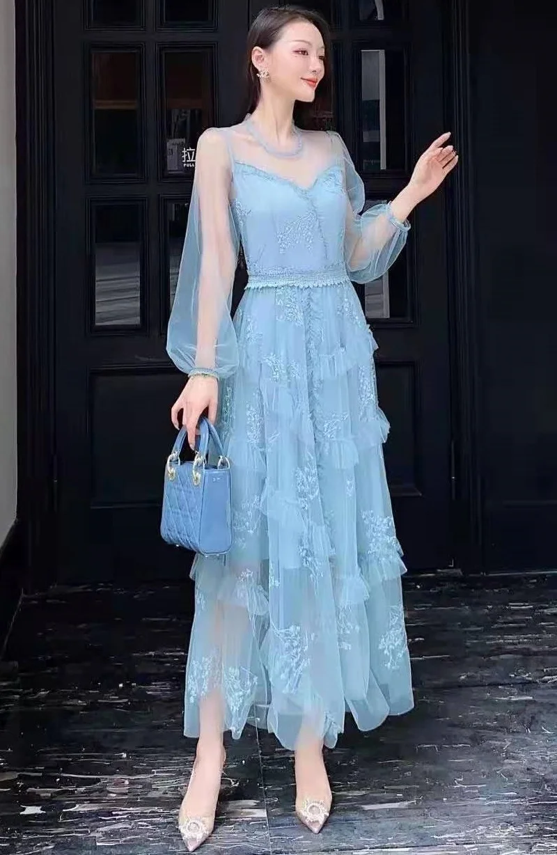 Blue Pink Long Dress 2021 Spring Summer Wedding Party Women Sexy Tulle Mesh Patchwork Long Sleeve Sexy Party Elegant Maxi Dress
Blue Pink Long Dress 2021 Spring Summer Wedding Party Women Sexy Tulle Mesh Patchwork Long Sleeve Sexy Party Elegant Maxi Dress