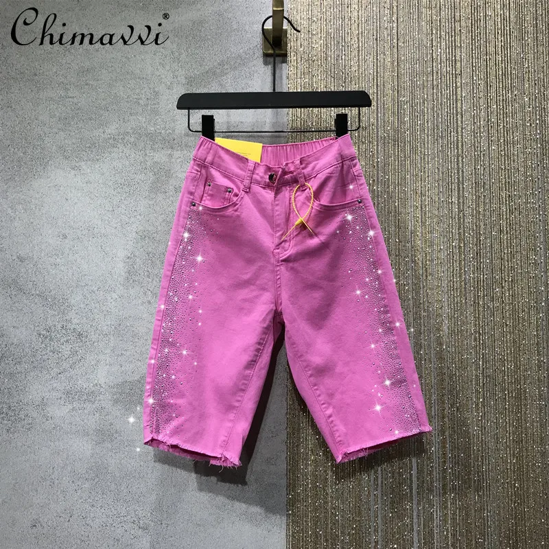 2021 Summer Office Lady Rhinestone Fashion Straight Keen-length Jeans Women's New Elastic High Waist Frayed Hem Shorts
2021 Summer Office Lady Rhinestone Fashion Straight Keen-length Jeans Women's New Elastic High Waist Frayed Hem Shorts