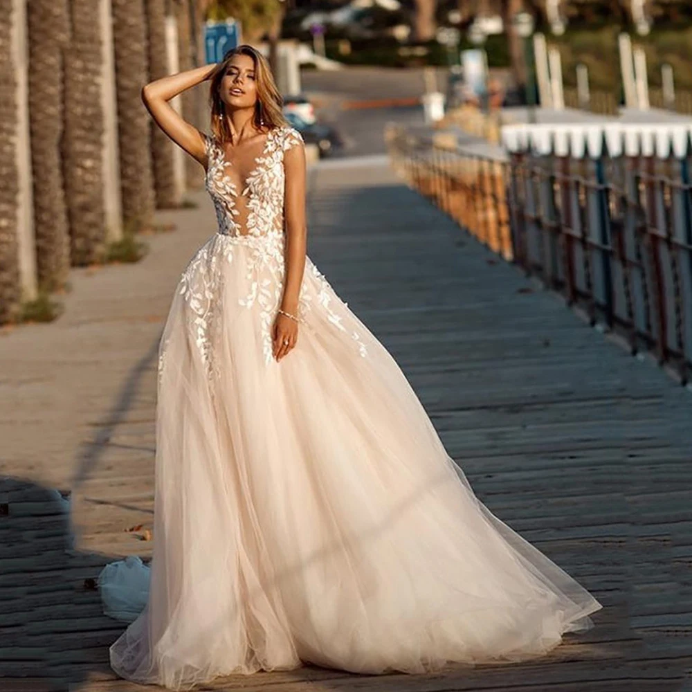 Scoop See Through Lace Applique Zipper Back Cap Sleeve Tulle A-Line Wedding Dresses Vestido De Noiva
Scoop See Through Lace Applique Zipper Back Cap Sleeve Tulle A-Line Wedding Dresses Vestido De Noiva
