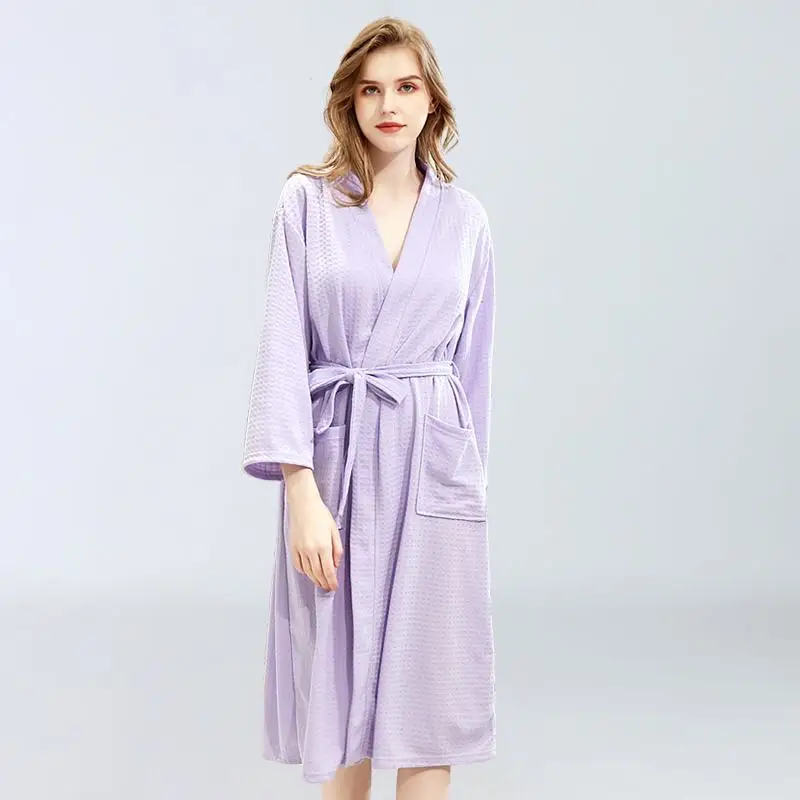 

Men Women Summer Kimono Bath Robe Suck Water Lady Dressing Gown Sexy Knitted Waffle SPA Robes Male Solid Bathrobe Peignoir Homme