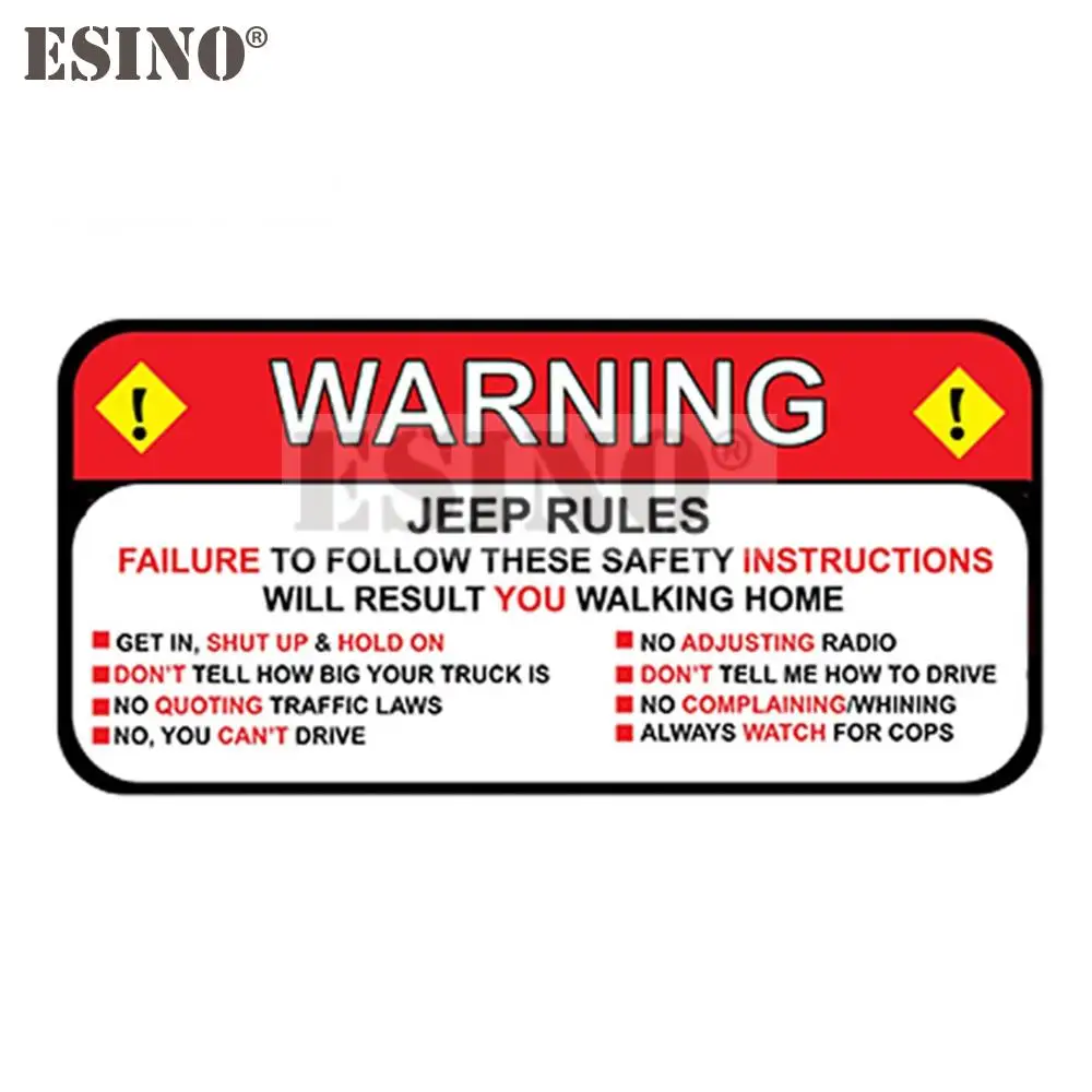 Car Styling Creative Funny Warning Rules Decorative Sticker Cartoon PVC Decal Waterproof Car Body Pattern Vinyl for Jeep
Car Styling Creative Funny Warning Rules Decorative Sticker Cartoon PVC Decal Waterproof Car Body Pattern Vinyl for Jeep
