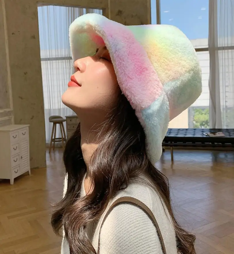 New Faux Fur Bucket Hat Rainbow Tie Dye Soft Warm Fishing Fisherman Gorros Winter Lady Present Vacation Cap for Women and Girls
New Faux Fur Bucket Hat Rainbow Tie Dye Soft Warm Fishing Fisherman Gorros Winter Lady Present Vacation Cap for Women and Girls
