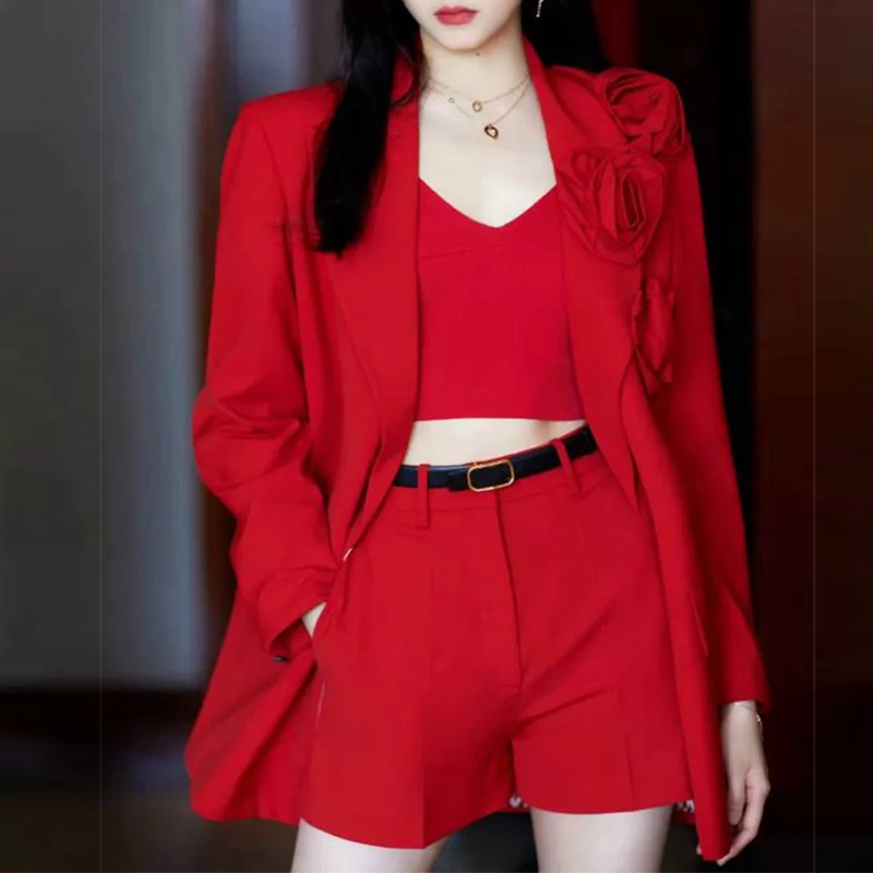 2021 Autumn Shorts Two Pieces Set Women Red Black 3D Flowers Suit Jacket +with Belt Shorts Suit Offices Lady
2021 Autumn Shorts Two Pieces Set Women Red Black 3D Flowers Suit Jacket +with Belt Shorts Suit Offices Lady