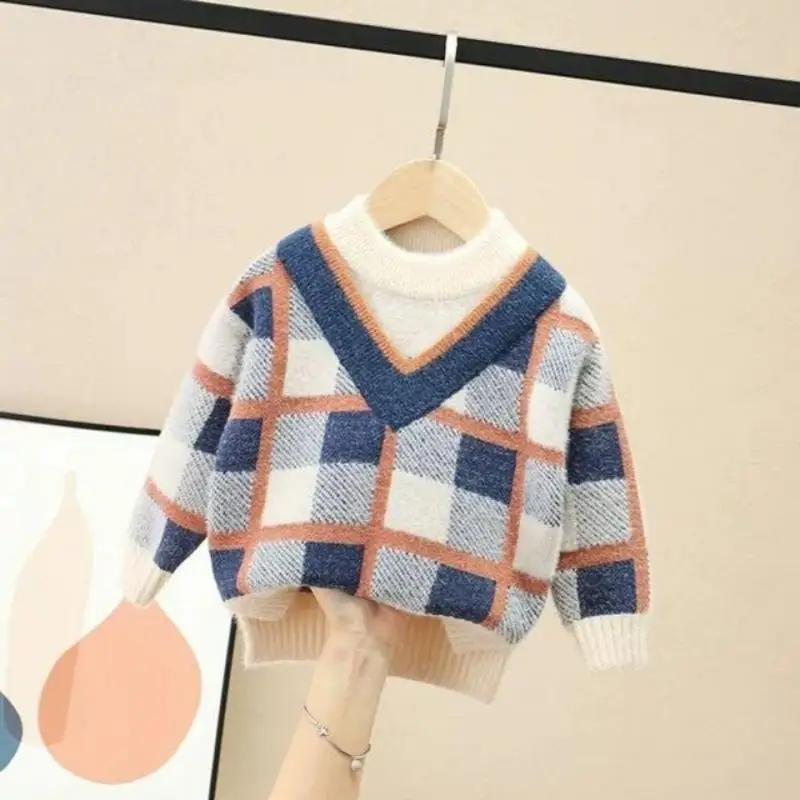 Children Winter Velvet Sweater Boy Warm Pullovers Plush Inside Knitted Sweaters Loose Jacket 4-10t Teenage Plaid O-neck Sweaters
Children Winter Velvet Sweater Boy Warm Pullovers Plush Inside Knitted Sweaters Loose Jacket 4-10t Teenage Plaid O-neck Sweaters