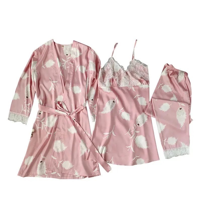 Pink Lady Print Floral 3PCS Pajamas Sets V-Neck Sexy Strap Top Nightgown Bathrobe Summer Satin Sleepwear Nightwear Home Clothes
Pink Lady Print Floral 3PCS Pajamas Sets V-Neck Sexy Strap Top Nightgown Bathrobe Summer Satin Sleepwear Nightwear Home Clothes