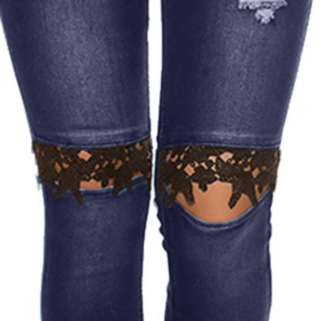 Jeans For Women Denim Pants Women Zip Up Denim Lace Hole Skinny Jeans VoguePencil Pants Trousers Cotton Stretch Ripped Jeans