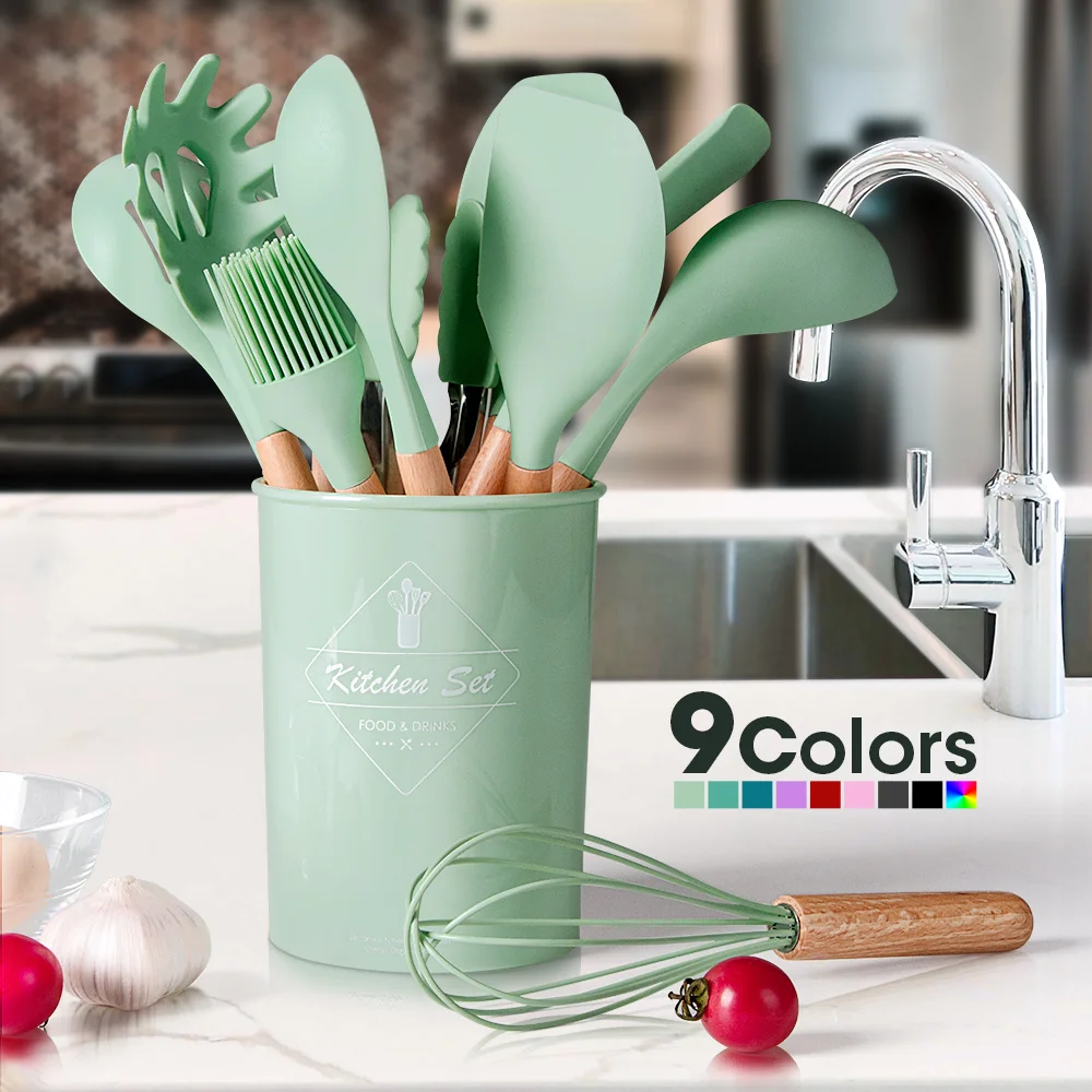 Silicone Cooking Utensils Set Non-stick Cookware With Wooden Handle Easy To Clean Shovel Spoon Soup Kitchen Cooking Tool Sets
Silicone Cooking Utensils Set Non-stick Cookware With Wooden Handle Easy To Clean Shovel Spoon Soup Kitchen Cooking Tool Sets