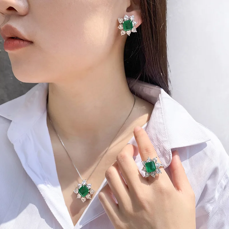 Bague Ringen Charms Jewelry Sets for Women Silver 925 Jewelry Geometry Emerald Zircon Ring Earrings Necklace Anniversary Gifts
Bague Ringen Charms Jewelry Sets for Women Silver 925 Jewelry Geometry Emerald Zircon Ring Earrings Necklace Anniversary Gifts