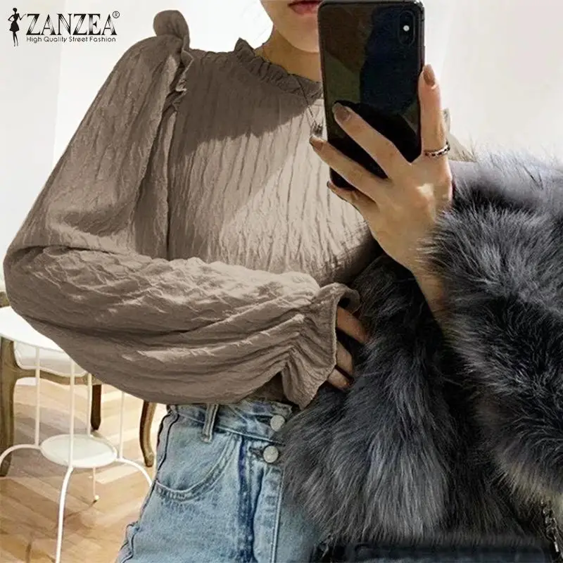 Women Holiday Party Blouse ZANZEA Elegant Solid Long Ruffle Sleeve Shirt Autumn Office Work Chemise Female O Neck OL Tunic Tops
Women Holiday Party Blouse ZANZEA Elegant Solid Long Ruffle Sleeve Shirt Autumn Office Work Chemise Female O Neck OL Tunic Tops