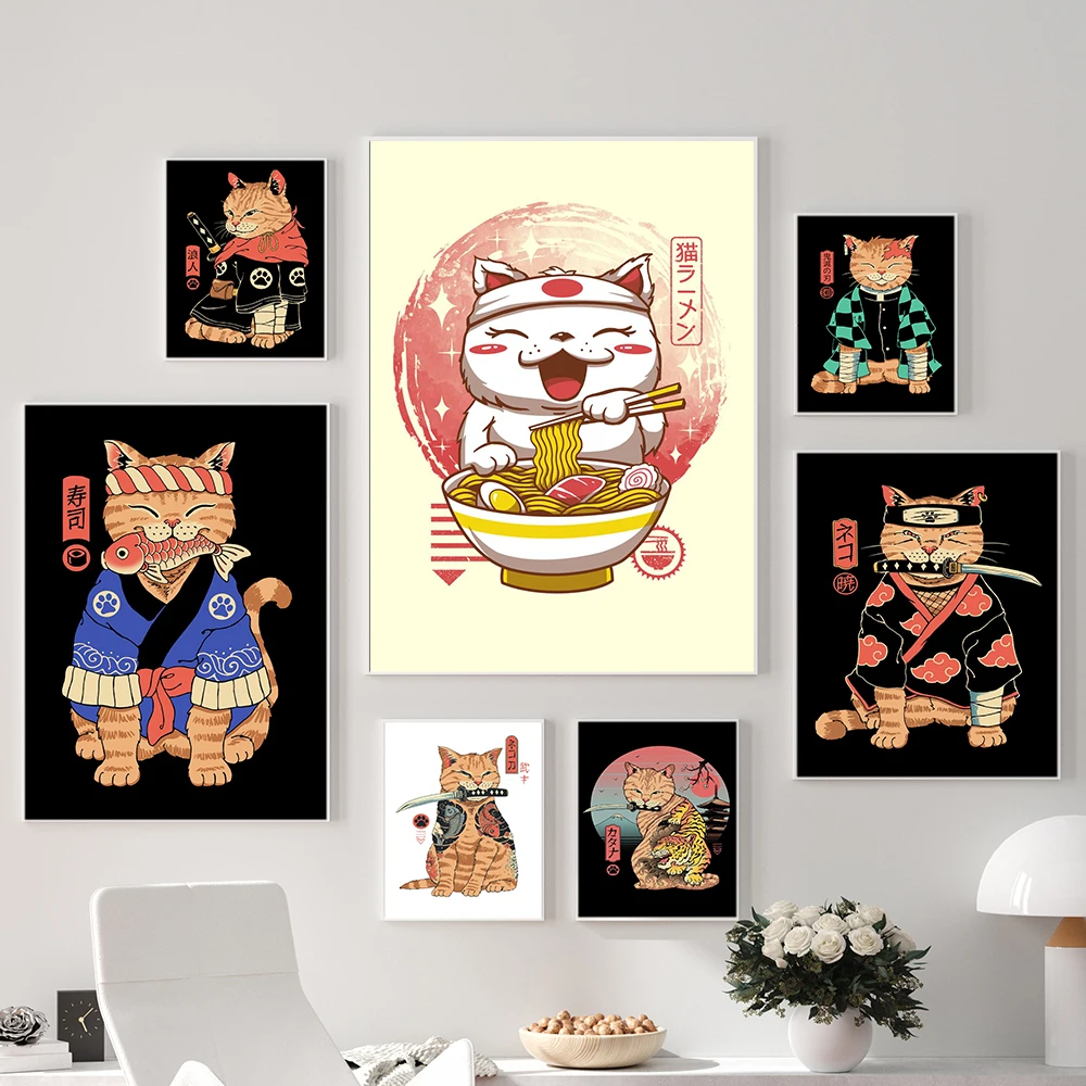 Japanese Samurai Cat Ramen Sushi Food Nostalgia Home Decor Art Decor HD Quality Cartoon Animal Posters Kitchen Canvas Painting
Japanese Samurai Cat Ramen Sushi Food Nostalgia Home Decor Art Decor HD Quality Cartoon Animal Posters Kitchen Canvas Painting
