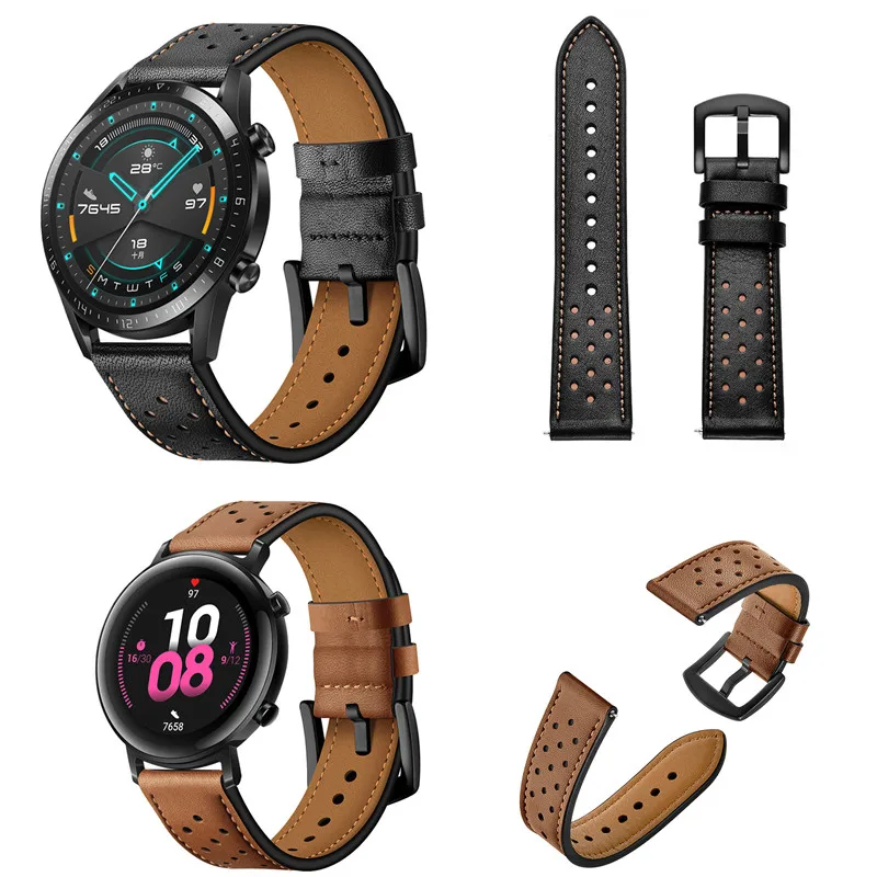 Ремешок из натуральной кожи для Huawei watch GT 2 46 мм браслет смарт часов GT2 42 Honor Magic