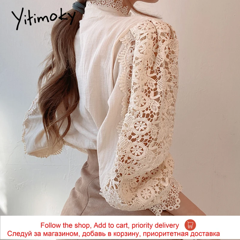 Yitimoky Button Up Shirt Women Tops Lace Hook Flower Hollow Long Puff Sleeve Stand Casual Shirts Korean Fashion 2021 New White
Yitimoky Button Up Shirt Women Tops Lace Hook Flower Hollow Long Puff Sleeve Stand Casual Shirts Korean Fashion 2021 New White