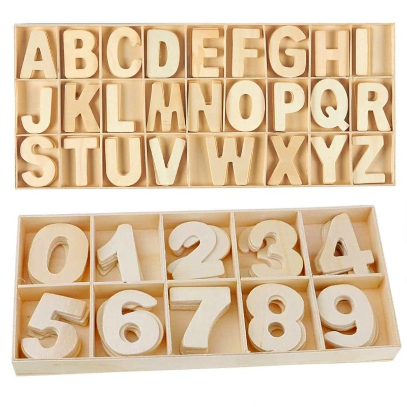 

216Pcs Mini Wooden Capital Letters and Numbers Set with Storage Tray Smooth Alphabet Arts Crafts DIY Kids Learning Toy H55A