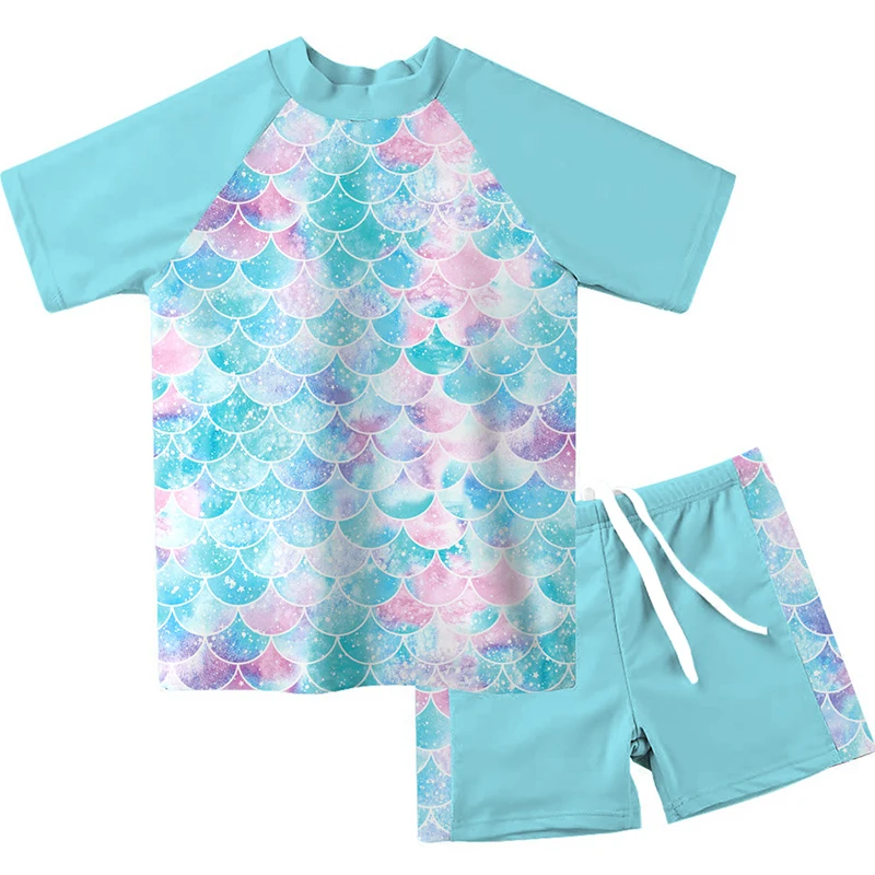 1-8 Years Girls Two Pieces Swimsuit for Children Kids Short Sleeve Summer Swimwear Baby Beachwear 5 Models Child Bathing Suit | Спорт и