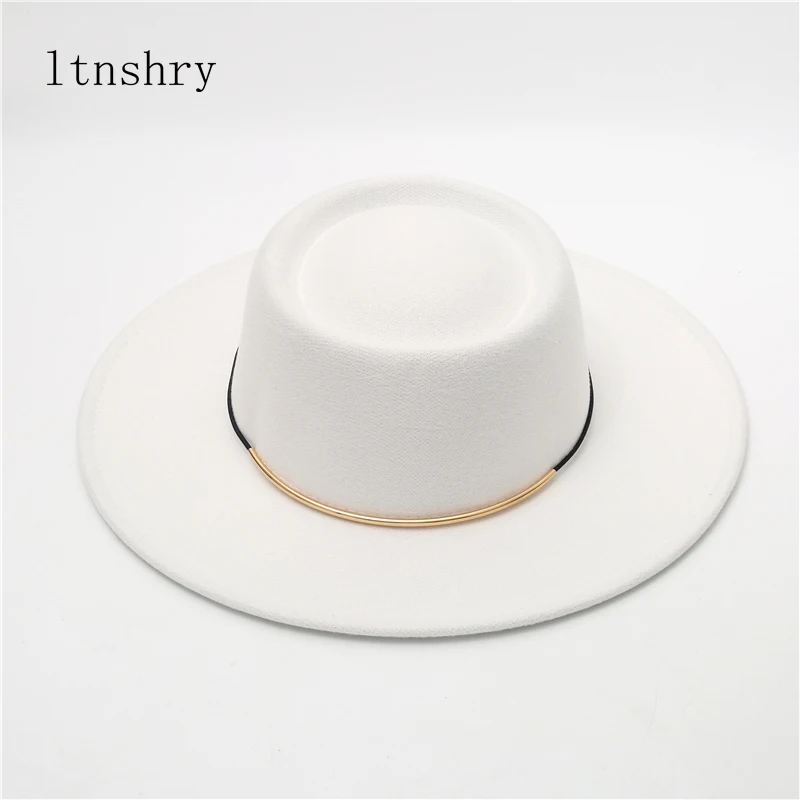

2021 New Wide Brim Simple Church Derby Top Hat Panama Solid Felt Fedoras Hat with Bow for Women artificial wool Blend Jazz Cap