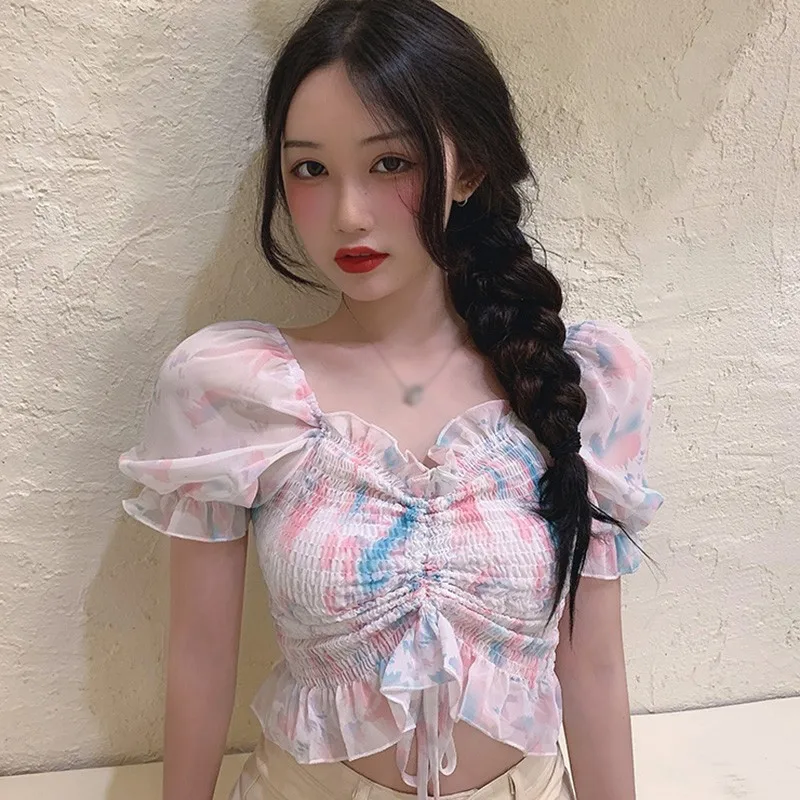 Sweet Pleated Crop Top Contrast Colored Puff Sleeve Chiffon Shirt Fashion Trendy Square Collar Short Sleeve Blouses For Women
Sweet Pleated Crop Top Contrast Colored Puff Sleeve Chiffon Shirt Fashion Trendy Square Collar Short Sleeve Blouses For Women