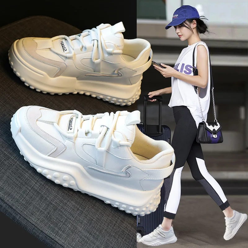 

Increased White Shoes Women 2021 New Autumn Leather Joker Sports and Leisure Shoes Online Celebrity Platform Shoes Sneaker