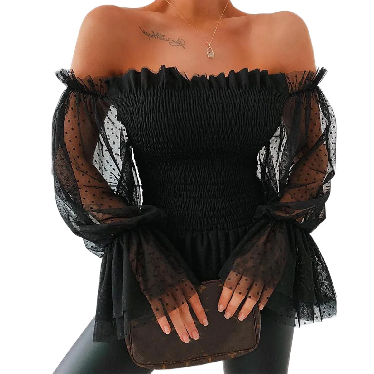 Womens Casual Off-shoulder Skinny Shirts Dots Sheer Long Sleeve Tops Bell Sleeve Ruched Blouse
Womens Casual Off-shoulder Skinny Shirts Dots Sheer Long Sleeve Tops Bell Sleeve Ruched Blouse
