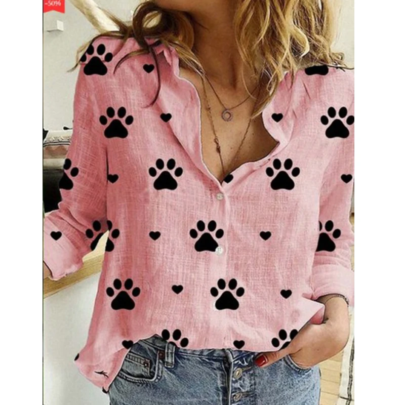 2021 spring and autumn fashion new women's cotton lapel single-breasted, open-lapel and paw print long-sleeved loose shirt
2021 spring and autumn fashion new women's cotton lapel single-breasted, open-lapel and paw print long-sleeved loose shirt