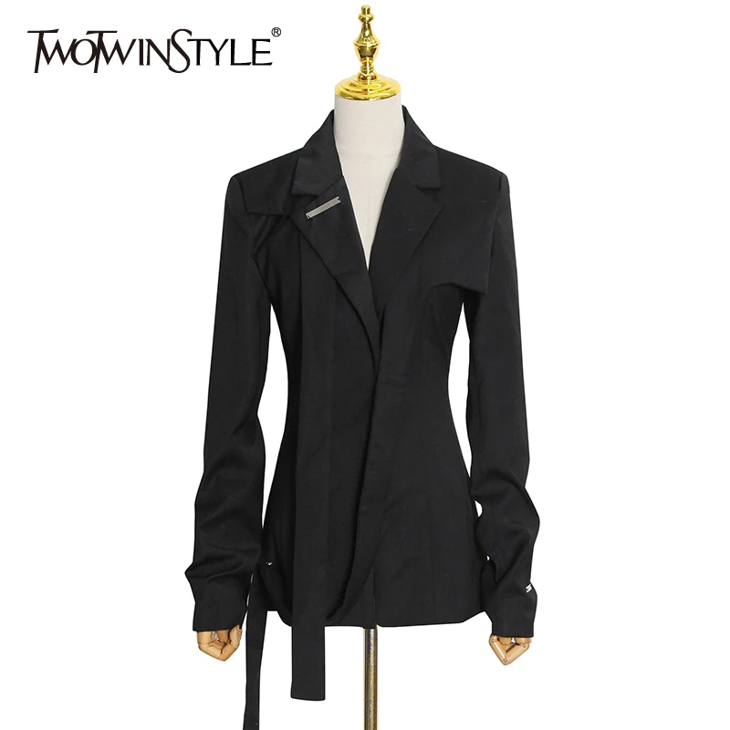 TWOTWINSTYLE Black Blazers For Women Slim Patchwork Lace Up Button Notched Long Sleeve Casual Coats Female 2021 Autumn Clothing
TWOTWINSTYLE Black Blazers For Women Slim Patchwork Lace Up Button Notched Long Sleeve Casual Coats Female 2021 Autumn Clothing
