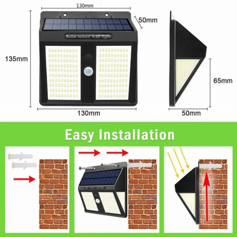 250 LED Solar Wall Light Outdoor Solar Powered Sunlight Waterproof PIR Motion Sensor Street Security Light for Garden Decoration
250 LED Solar Wall Light Outdoor Solar Powered Sunlight Waterproof PIR Motion Sensor Street Security Light for Garden Decoration
