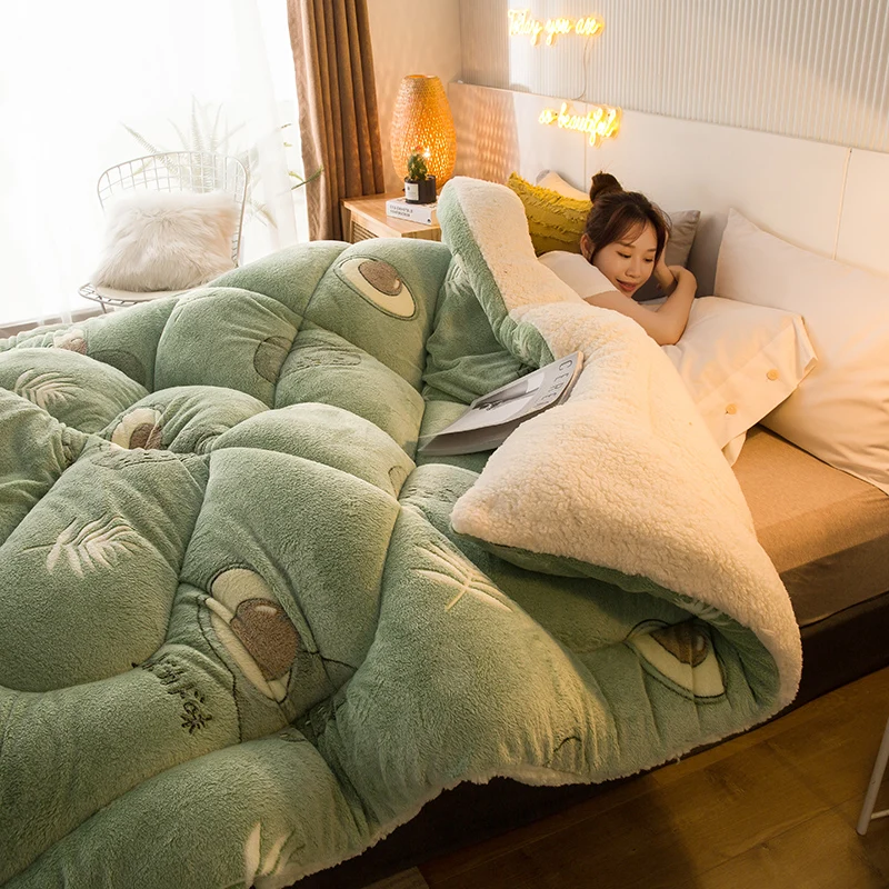 Супер теплое одеяло из ягненка зимнее 5 кг двухстороннее бархатное лоскутное