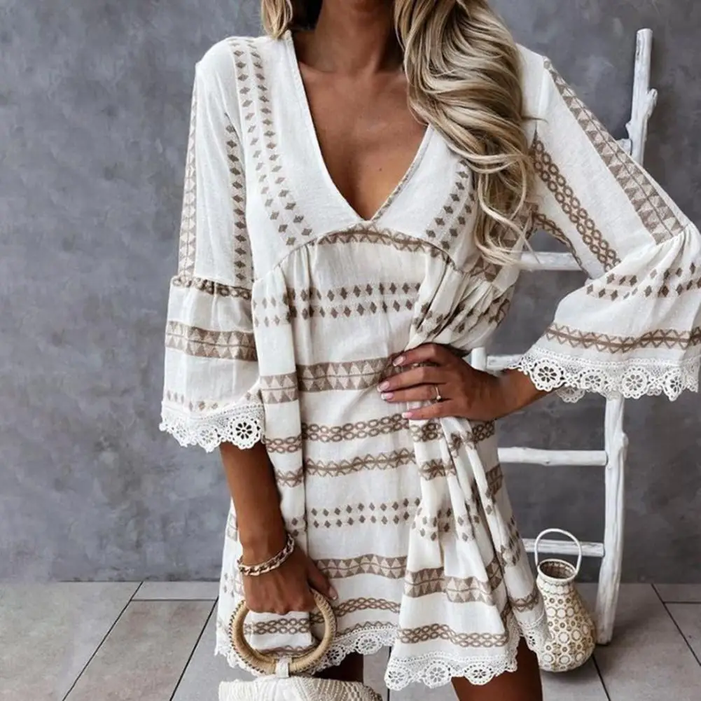 Women Dress V Neck Loose Elegant Ladies Lace Stitching Dress for Vacation vestidos dresses for women 2021
Women Dress V Neck Loose Elegant Ladies Lace Stitching Dress for Vacation vestidos dresses for women 2021