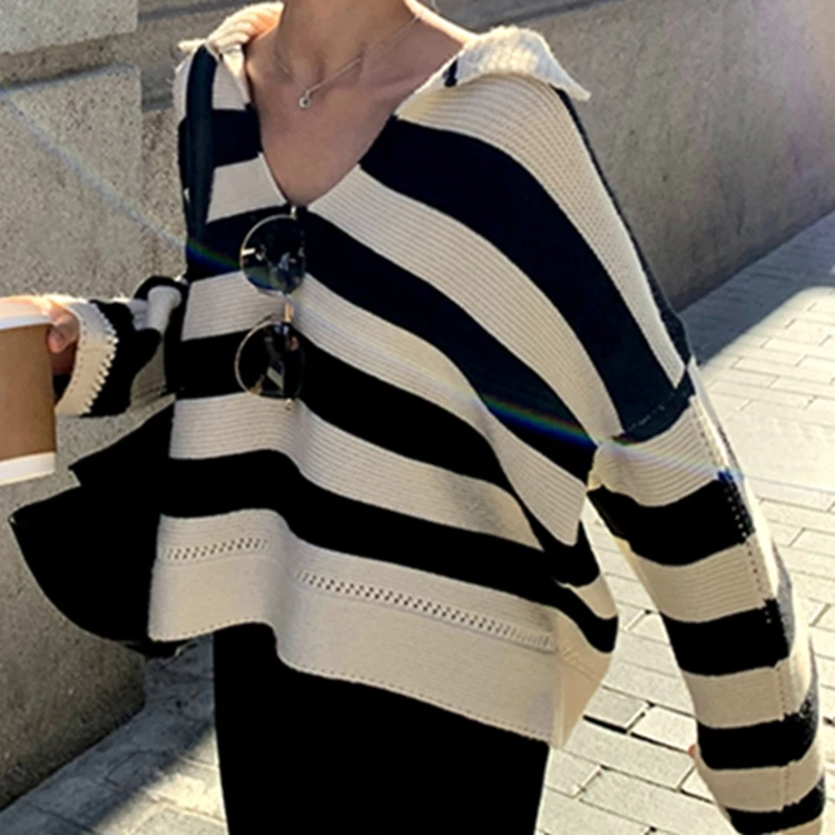 Mozuleva New 2022 Autumn Winter Women Sweater Polo Collar Pullovers Knitted Striped Korean Elegant Wild Ladies Jumpers
Mozuleva New 2022 Autumn Winter Women Sweater Polo Collar Pullovers Knitted Striped Korean Elegant Wild Ladies Jumpers