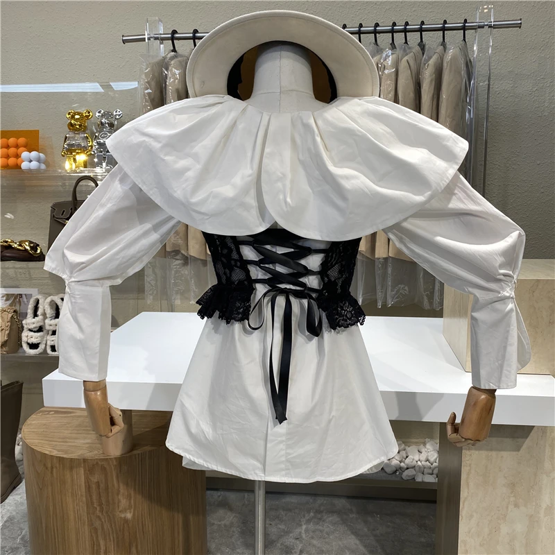 Brand Original Design 2021 Long Front And Short Rear Lotus Collar Loose Slit Shirt + Back Tie Rope Lace Sling Suit 
Brand Original Design 2021 Long Front And Short Rear Lotus Collar Loose Slit Shirt + Back Tie Rope Lace Sling Suit
