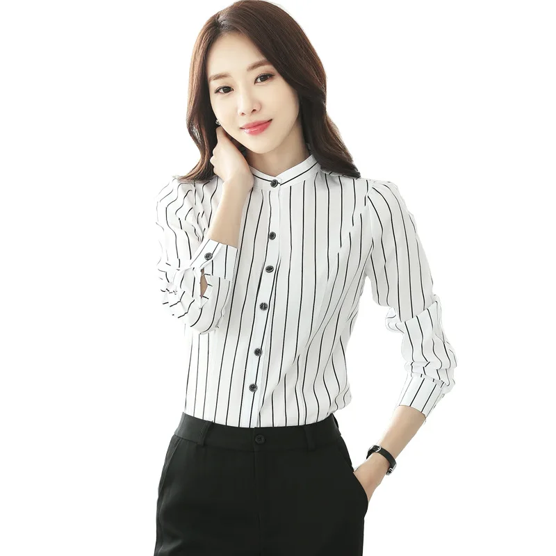 Fashion Striped Design Women Blouses and Tops Stand Collar Casual Autumn Summer Office Work Formal Shirts Female 2020
Fashion Striped Design Women Blouses and Tops Stand Collar Casual Autumn Summer Office Work Formal Shirts Female 2020