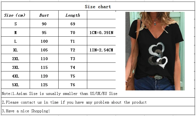 Summer Casual Fashion Cute Tops Women Heart Print T-shirt V Neck Shirt Loose Blouse Clothes Plus Size Harajuku Shirts Tee
Summer Casual Fashion Cute Tops Women Heart Print T-shirt V Neck Shirt Loose Blouse Clothes Plus Size Harajuku Shirts Tee