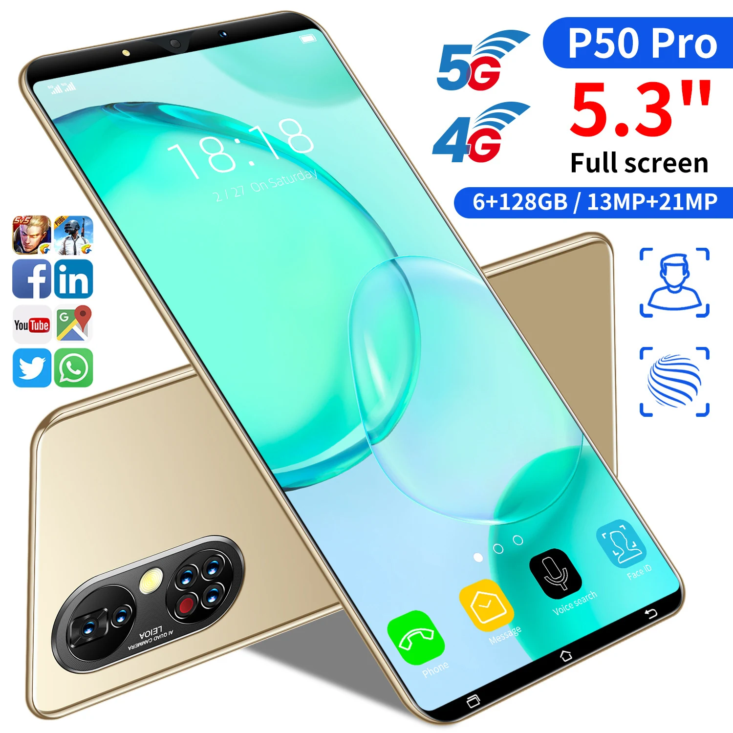 2021 Hot Sale P50 Pro 5.3Inch Drop Screen 8+256GB Flash Memory 10 Core MTK6889 Finger Face ID 4950MAH Battery Dual SIM Android11
2021 Hot Sale P50 Pro 5.3Inch Drop Screen 8+256GB Flash Memory 10 Core MTK6889 Finger Face ID 4950MAH Battery Dual SIM Android11