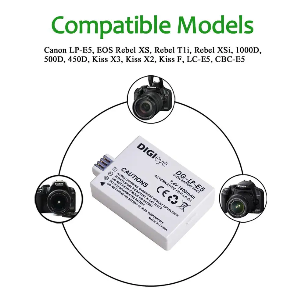 2 шт. 1800 мАч LP E5 LPE5 батарея для Canon EOS Rebel XS T1i XSi 1000D 500D 450D Kiss X3 X2 F камера|Цифровые