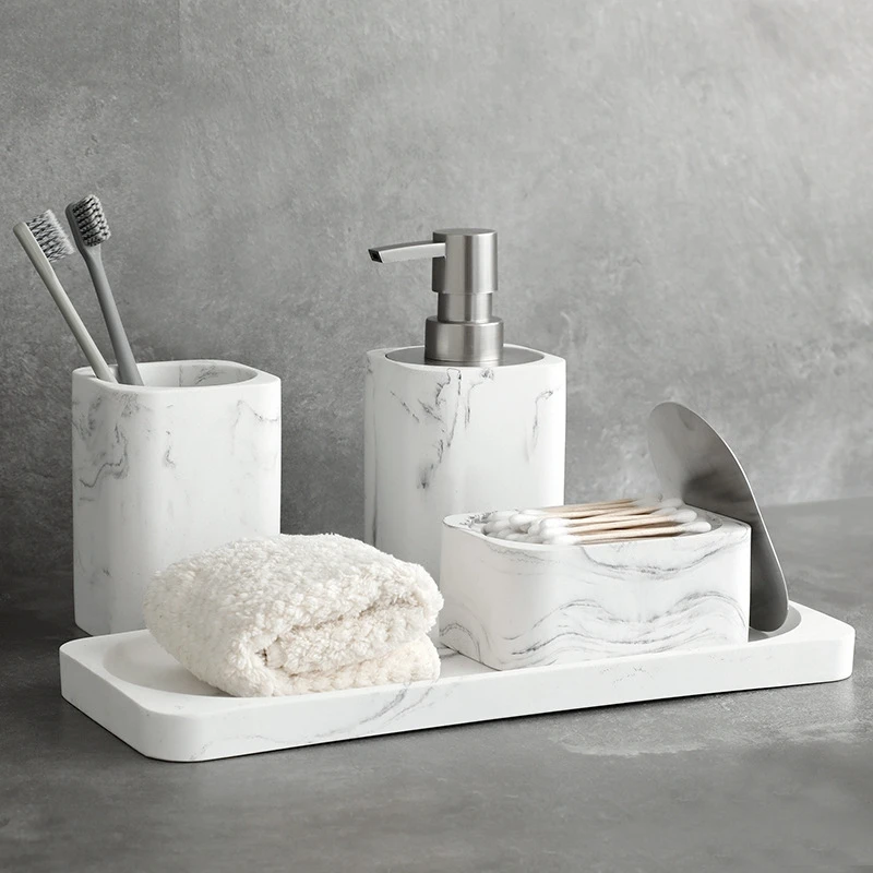 Resin Bathroom 4 Piece Set Imitation Marble Bathroom Washing Tool Set Cotton Swab Box Gargle Cup Shower Gel
Resin Bathroom 4 Piece Set Imitation Marble Bathroom Washing Tool Set Cotton Swab Box Gargle Cup Shower Gel