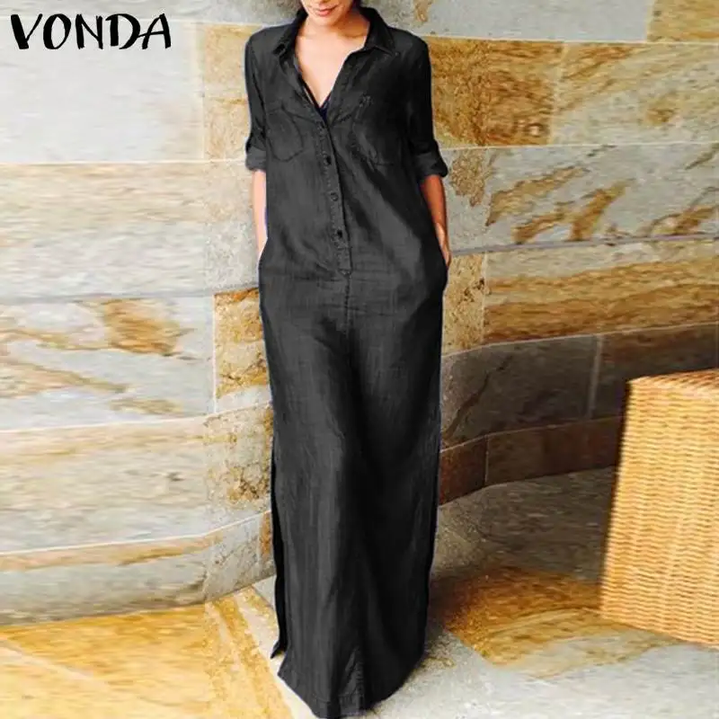 Женское платье из джинсовой ткани 2022 VONDA винтажное сексуальное длинное летнее с