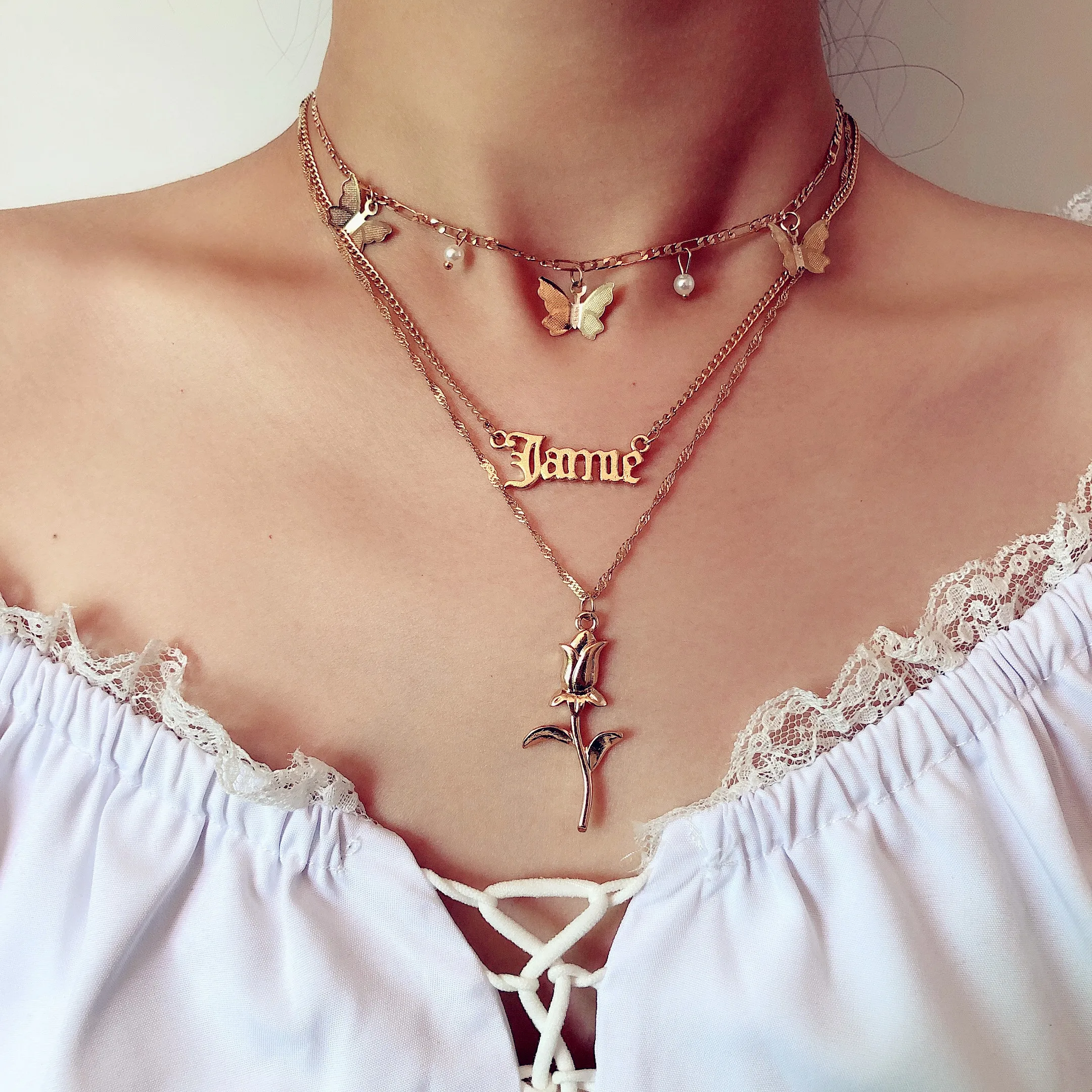 

Kpop Chain Choker Butterfly Necklace Women Letter Collares Jewelry Chains Collier Pearl Necklaces Egirl Flower Mothers Day Gift