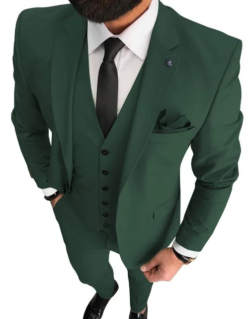 

Новый темно-зеленый мужской костюм из 3 предметов, официальный деловой смокинг с вырезом на воротнике, приталенный мужской костюм для жениха (пиджак + жилет + брюки)