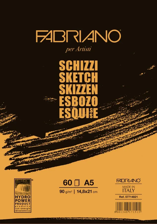Блокнот для эскизов Fabriano "Schizzi" А5 60 л 90г/м.кв | Канцтовары офиса и дома