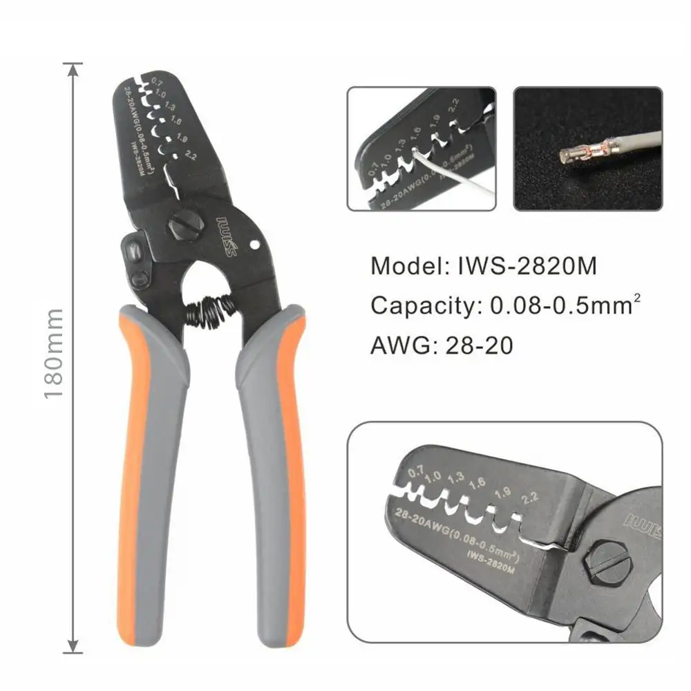Iws-2820 type terminal crimping tool for jam MOLEX jst tyco terminals and 0.08-0.50.5 mm 28-20 AWG small crimping pliers
Iws-2820 type terminal crimping tool for jam MOLEX jst tyco terminals and 0.08-0.50.5 mm 28-20 AWG small crimping pliers