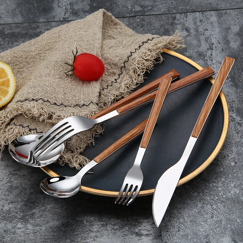 5Pcs Stainless Steel Dinnerware Sets Glossy Silver Wooden Tableware Western Food Knife Fork Teaspoon Cutleries
5Pcs Stainless Steel Dinnerware Sets Glossy Silver Wooden Tableware Western Food Knife Fork Teaspoon Cutleries