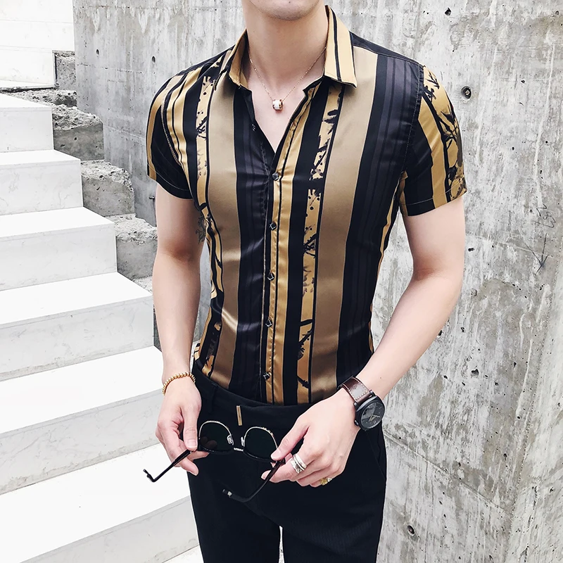 Luxury Black Gold Striped Print Shirt Brand Fashion Slim Casual Men's Social Top 2021 Summer Short Sleeve Party Club Prom Shirt
Luxury Black Gold Striped Print Shirt Brand Fashion Slim Casual Men's Social Top 2021 Summer Short Sleeve Party Club Prom Shirt