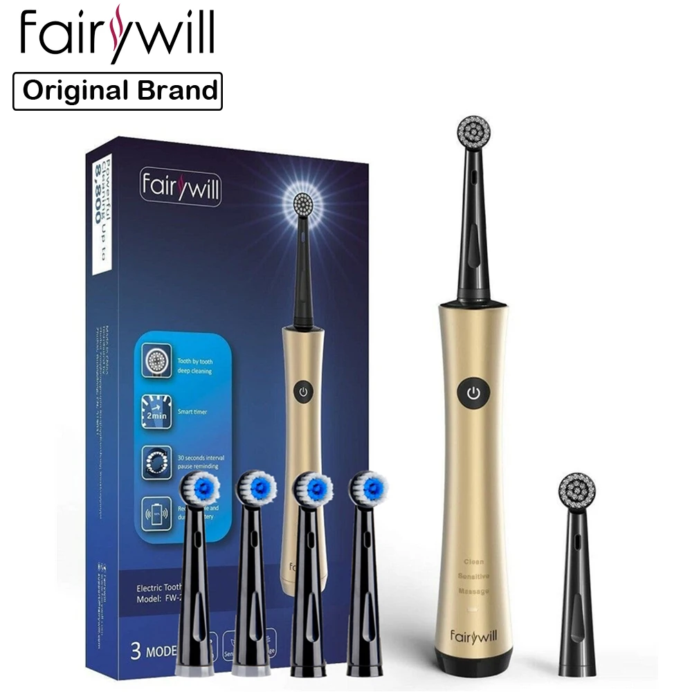 Fairywill FW-2205 Sonic Electric Toothbrushes Kids Smart Timer waterprooof Rechargeable Whitening with 10 Brush Heads Gold Color
Fairywill FW-2205 Sonic Electric Toothbrushes Kids Smart Timer waterprooof Rechargeable Whitening with 10 Brush Heads Gold Color
