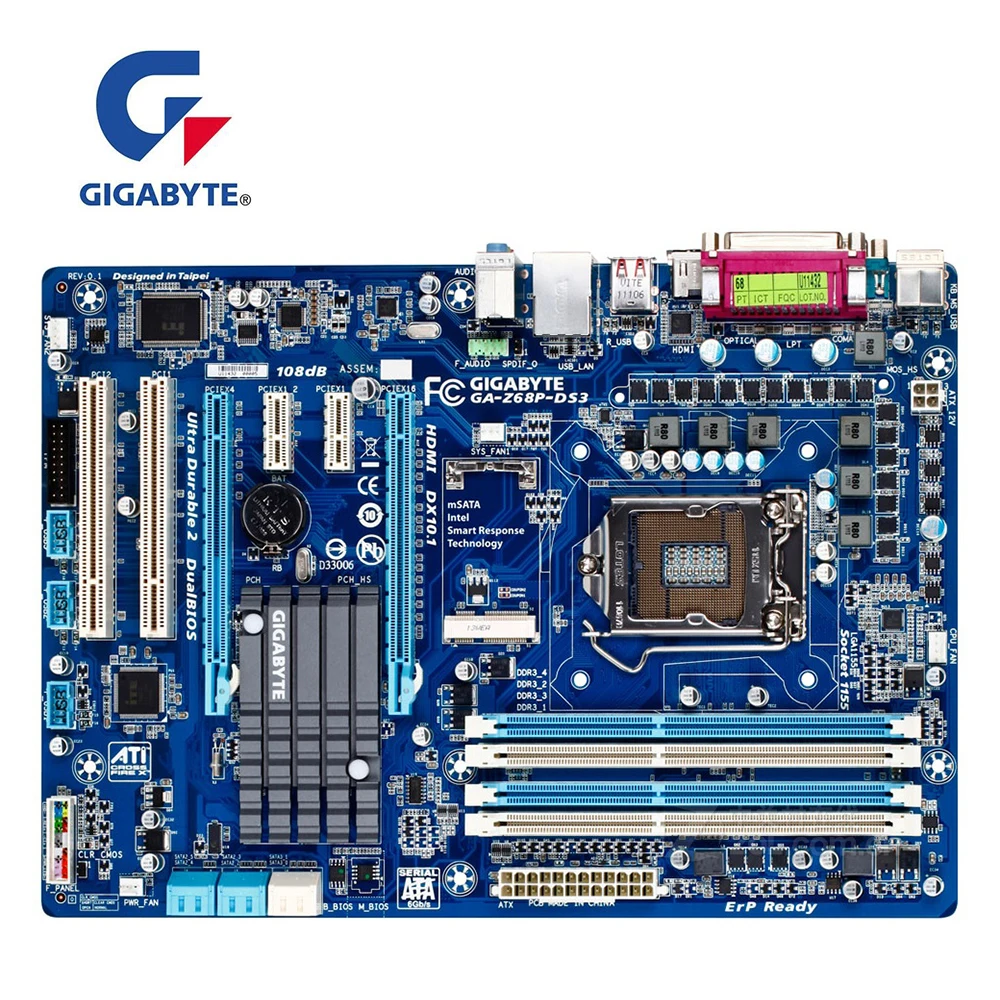 Материнская плата для компьютера GIGABYTEGA Z68P DS3 PCI E 3 0 LGA 1155 DDR3 Intel Z68 б/у|Материнские
