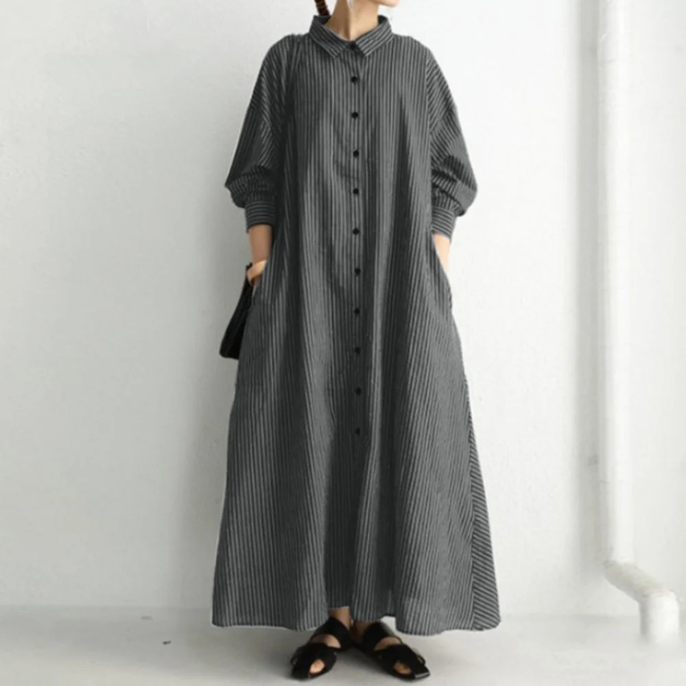 Autumn 2021 Japanese Style Stripe Lapel Long Sleeve Simplicity Casual Women's Dress Loose Fashion Single-breasted Shirt Dress
Autumn 2021 Japanese Style Stripe Lapel Long Sleeve Simplicity Casual Women's Dress Loose Fashion Single-breasted Shirt Dress