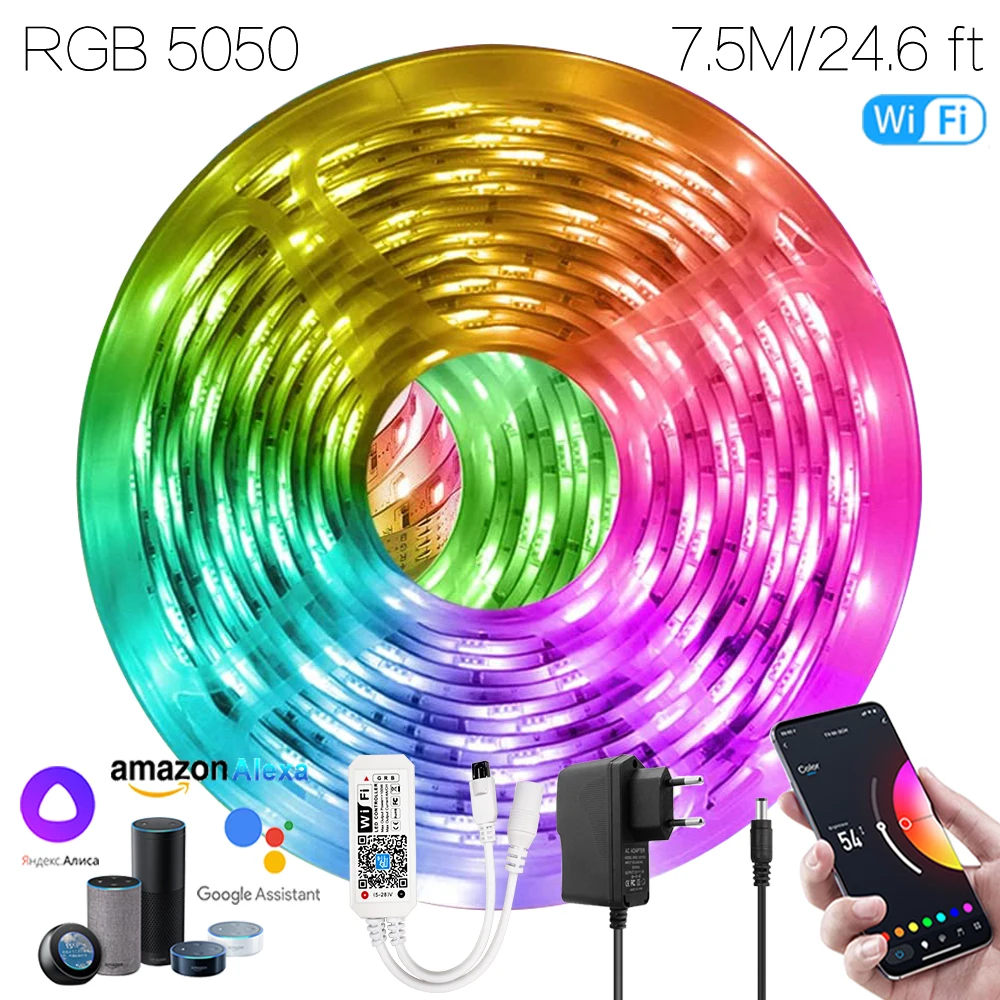 24.6 ft (7.5M) Kitchen Tape WIFI Smart Iuces RGB 5050 12V Ruban Led Flexible Lamp For Alexa Google Assistant Bathroom Ceiling
24.6 ft (7.5M) Kitchen Tape WIFI Smart Iuces RGB 5050 12V Ruban Led Flexible Lamp For Alexa Google Assistant Bathroom Ceiling