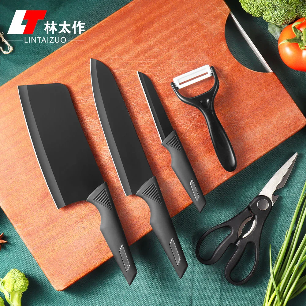 5 Pcs Set Kitchen Knife Beautiful Kitchen Knife Set Non-stick Black Stainless Steel Slicing Knife Kitchen Peeler Scissors Sets
5 Pcs Set Kitchen Knife Beautiful Kitchen Knife Set Non-stick Black Stainless Steel Slicing Knife Kitchen Peeler Scissors Sets