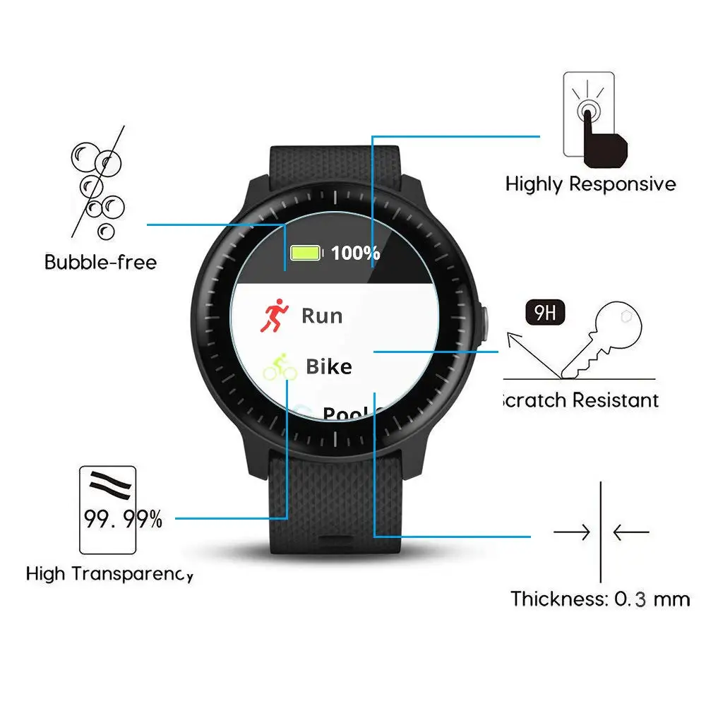 2 шт. прозрачное закаленное стекло для Garmin Vivoactive 3 Защита экрана прозрачная