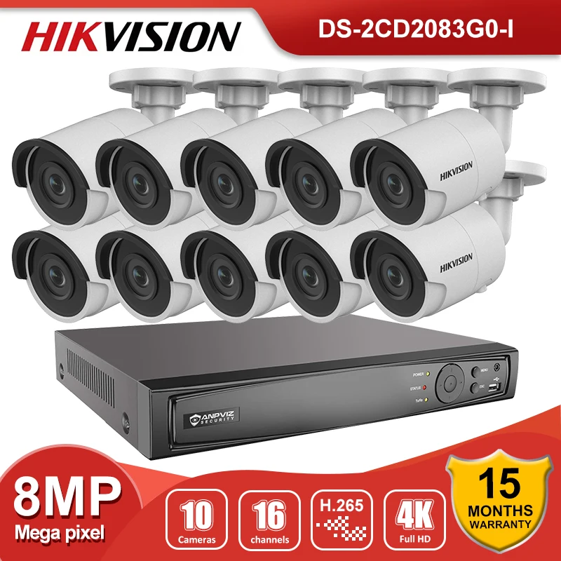 Hikvision 16-канальная система видеонаблюдения с 4K камерами POE NVR 8-мегапиксельная
