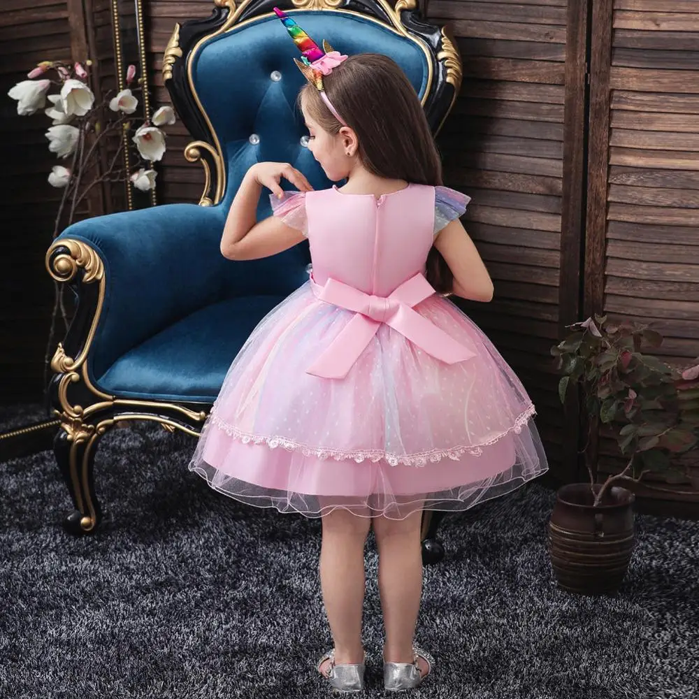 BH-756A # детская одежда платье с цветочным узором для девочек Розовое Короткое