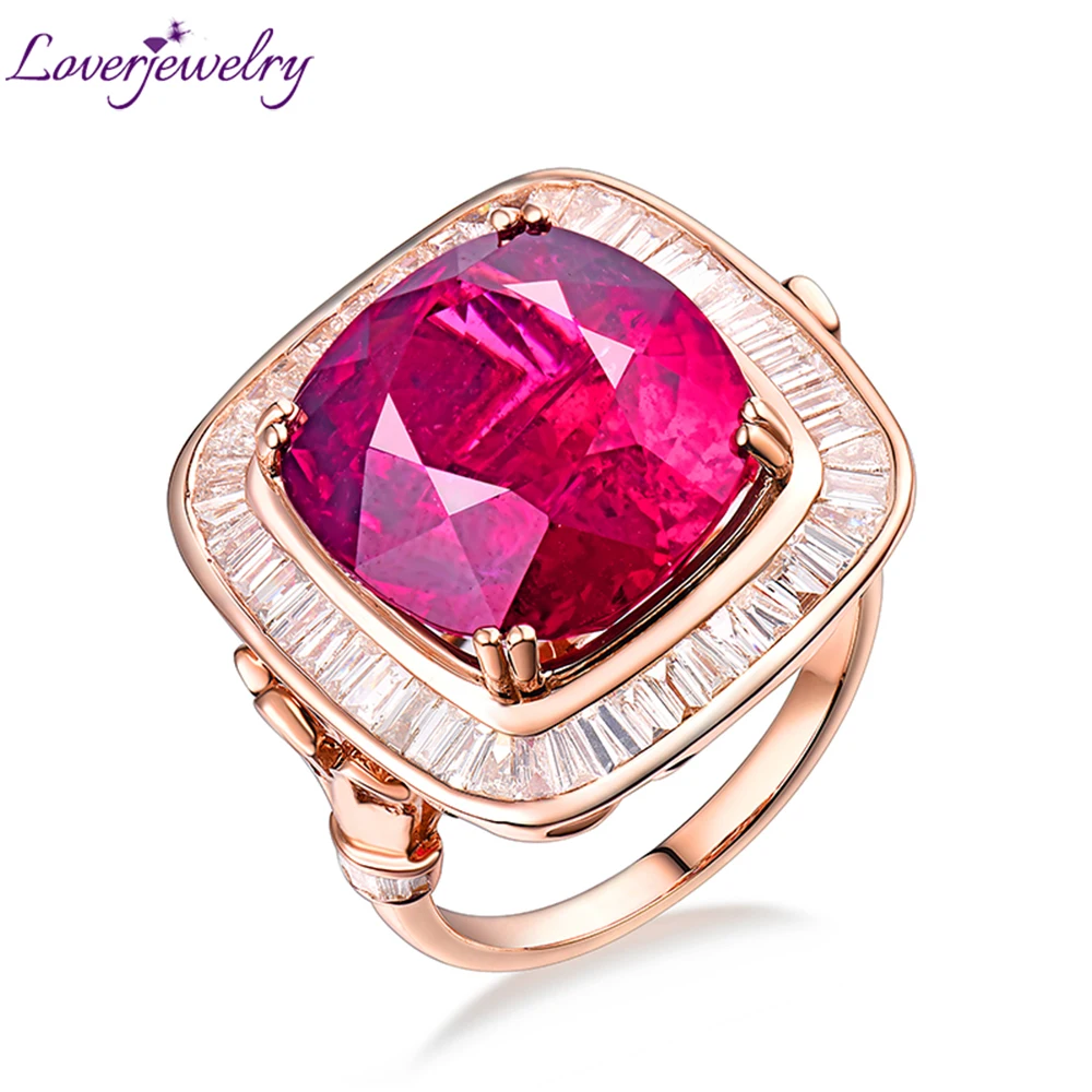 

LOVERJEWELRY Tourmaline Dual-use Jewelry Ring & Pendant Pure 18Kt Rose Gold Diamonds Natural Red Tourmaline Jewellery for Women